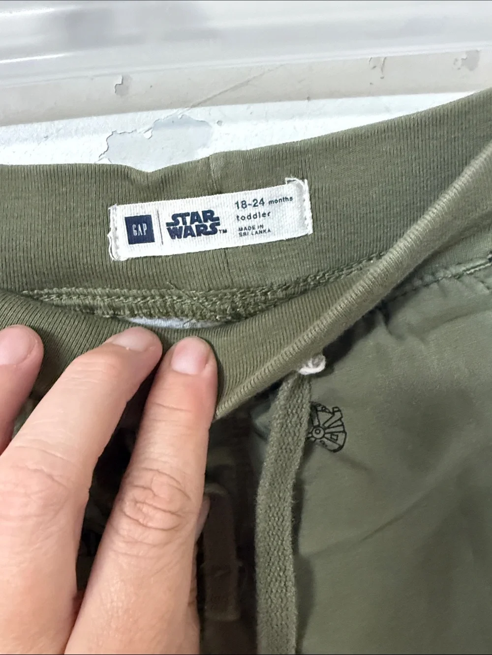 GAP Olive Green Toddler Pants with Black Embroidered Icons